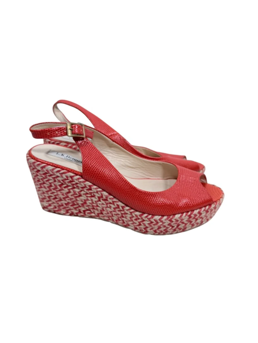 LK Bennett Orange Snakeskin Peep Toe Wedge Sandals Espadrille Size 39 - 8.5